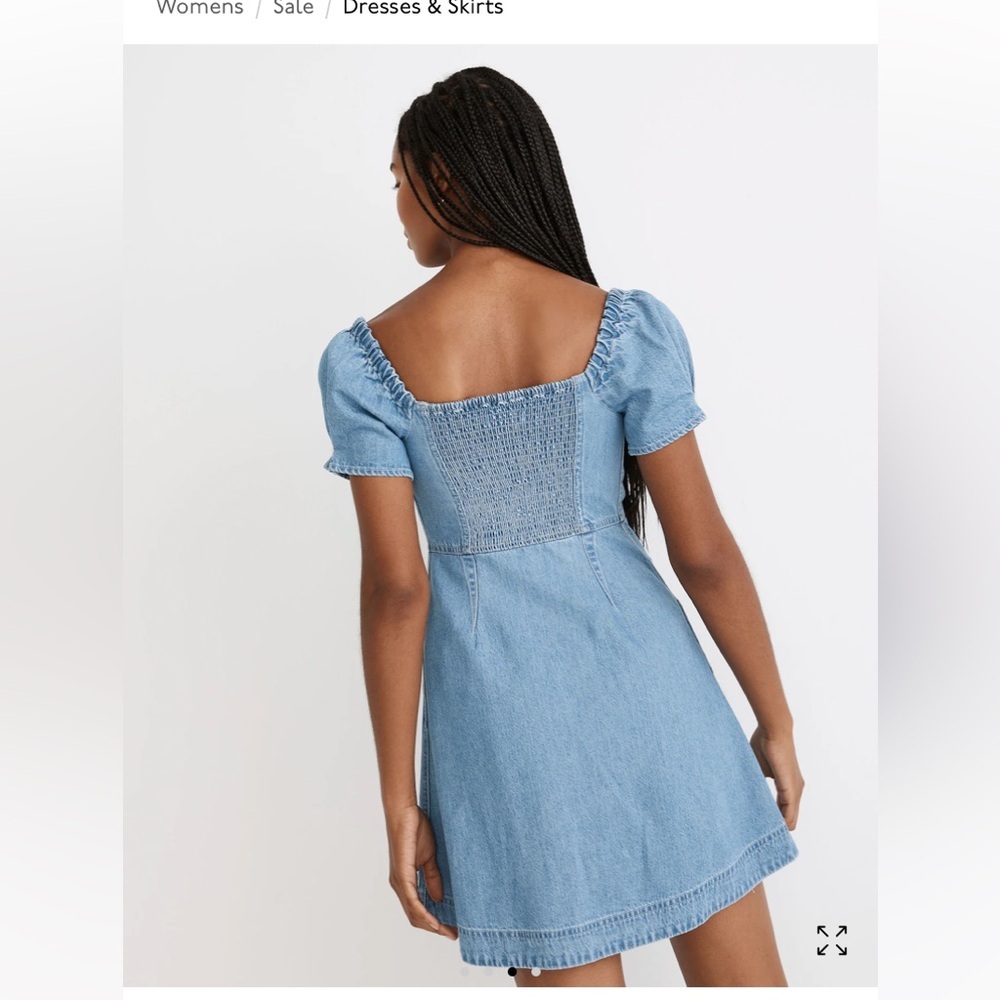 Madewell Denim Button Front Puff-Sleeve Mini Dress Size 12 - Picture 3 of 11